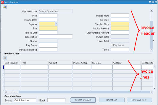 invoice header and lines in oracle