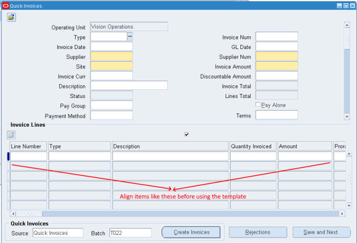 quick invoices window for data loader