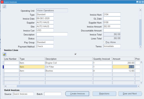 sample invoice loaded in oracle forms