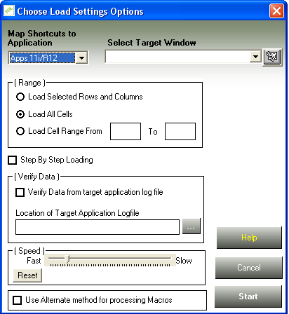 data loader options window