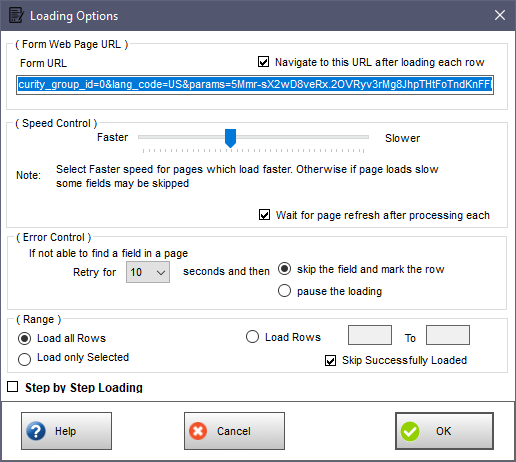 HTML Data Loader Load Settings