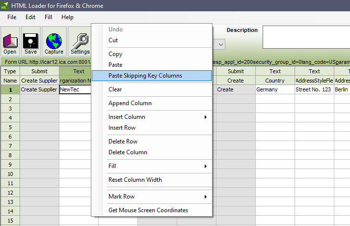 HTML Data Loader Context Menu