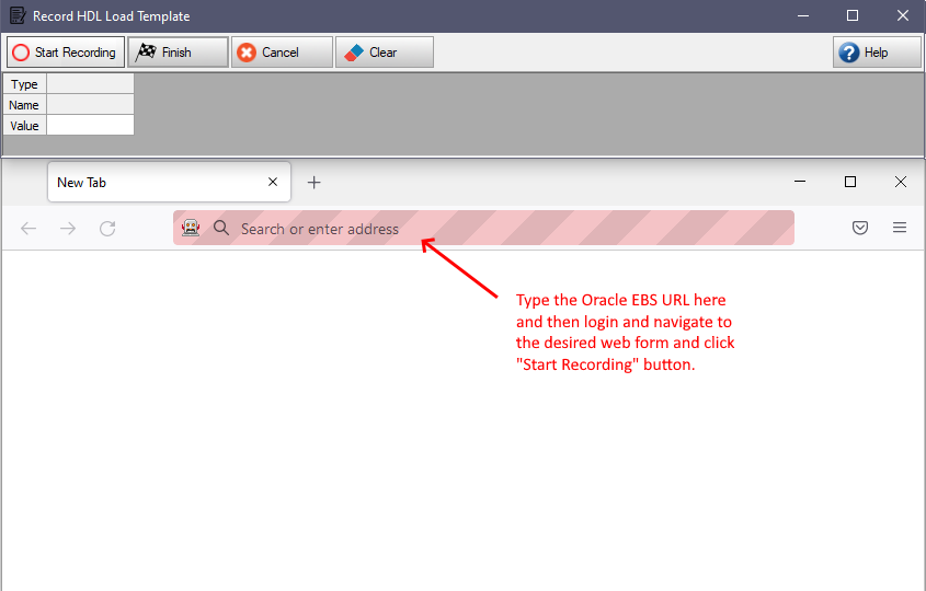 Enter Oracle EBS URL for loading