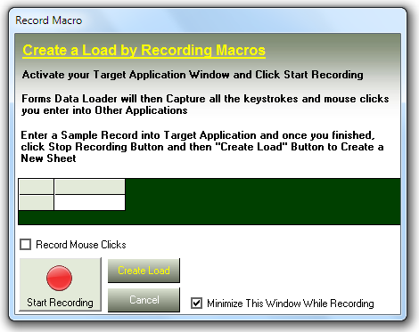 Data Loader record macro window