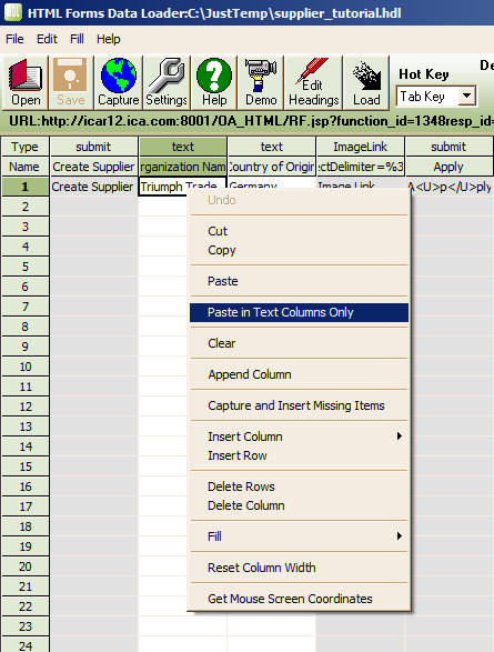 HTML Data Loader Context Menu