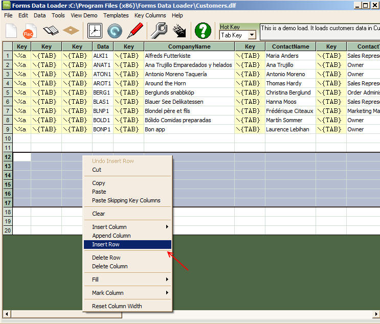 insert row option