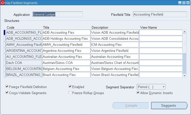 Data Loader: General Ledger Segments Form