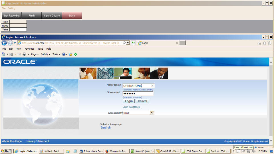 Data Loader Recording Oracle Self Service HTML Forms