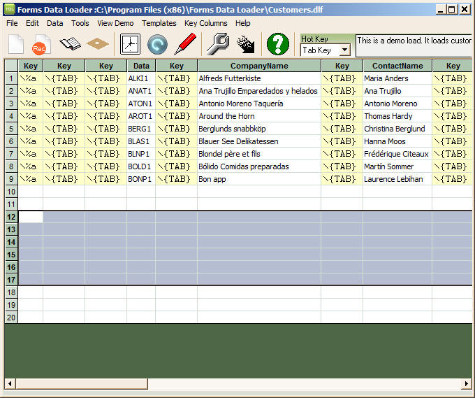 dataload insert rows