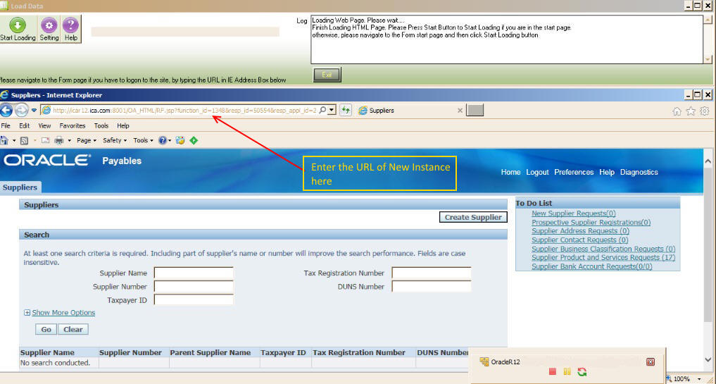 Data Loader R12 navigate